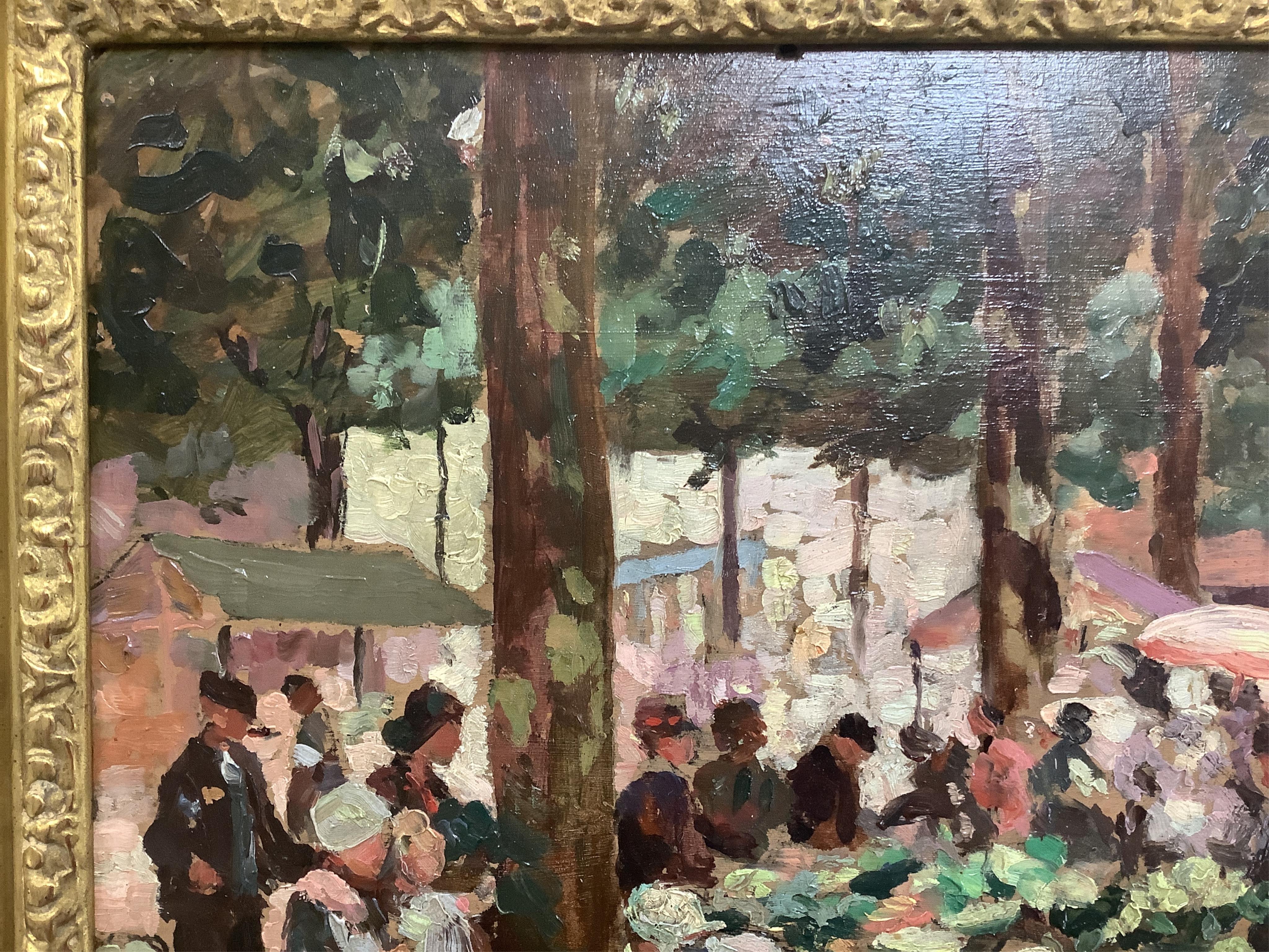 French impressionist, oil on board, Market sellers, unsigned, 31 x 33cm, ornate gilt framed. Condition - good